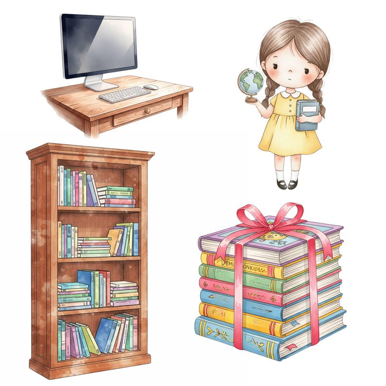 Kids Library Clipart, Cute Back to School Clipart, School Kids Clipart ...
