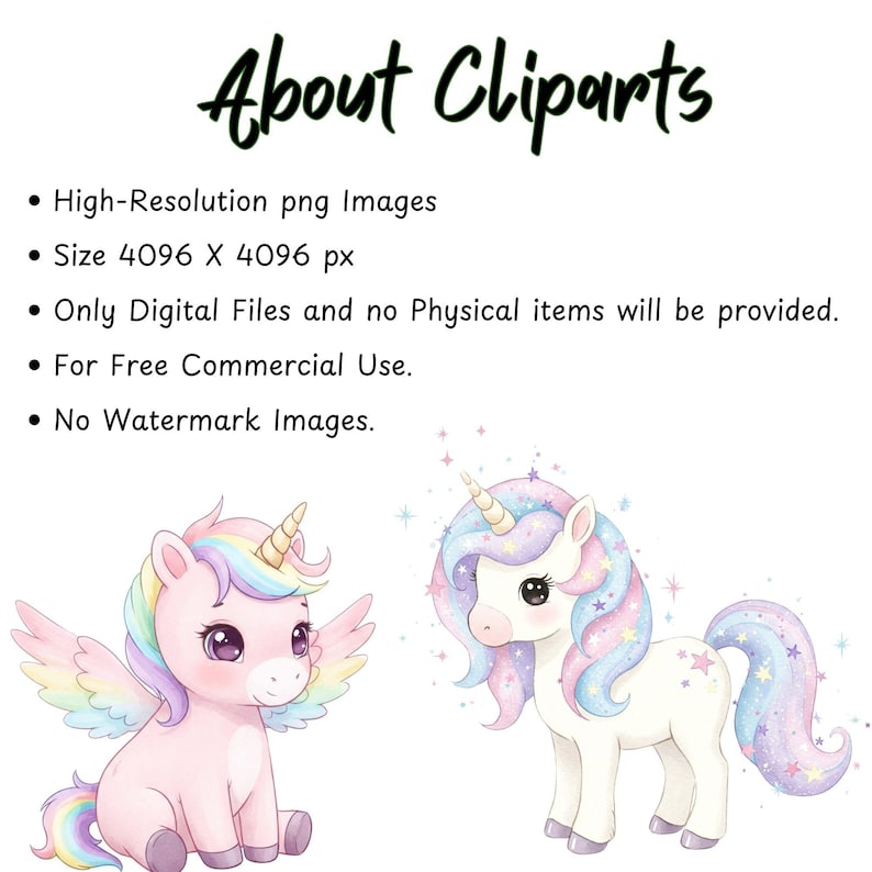 Whimsical unicorn watercolor illustration set with rainbow elements for digital download