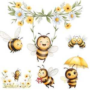 Bee clipart bundle with watercolor baby bees ideal for baby shower prints and kids room decorations