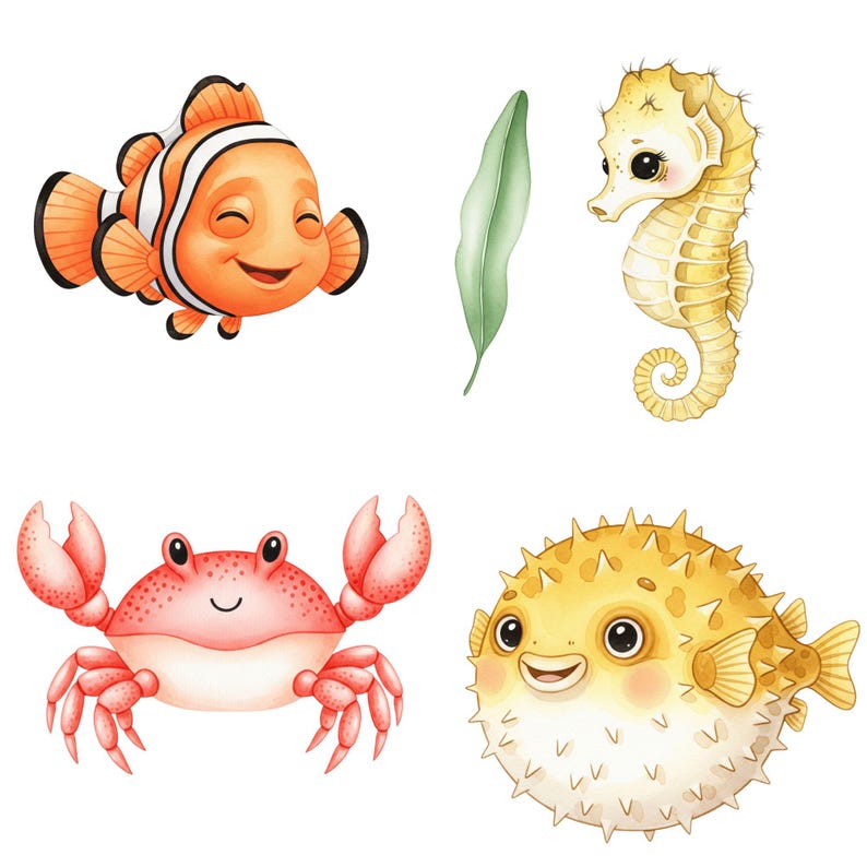 Pastel under the sea clipart perfect for nursery prints, baby showers, and kids designs