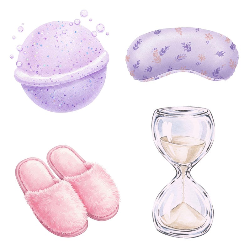 Printable spa birthday clipart for kids’ spa parties, digital scrapbooking, and crafting.