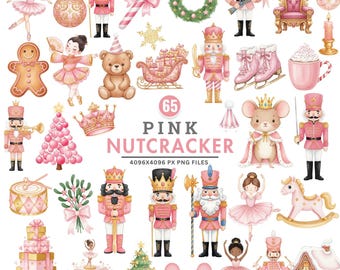 Pink Nutcracker Clipart, Watercolor Pink Christmas, Nutcracker Ballerina, Mouse King, Christmas Clipart, Xmas Fairytale, Commercial Use