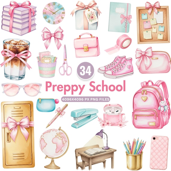 Preppy School Clipart, Cute Pastel School Supplies Png, Teacher Life Elements, Groovy Back to School Bundle, Education Sublimation Graphics