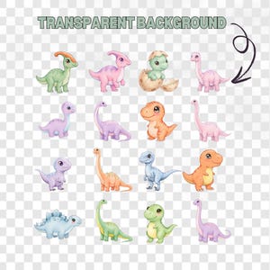 Cute Dinosaur Clipart, Watercolor Baby Dino PNG, Kids Room Decor, Cute ...
