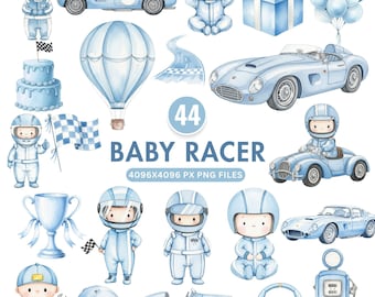 Watercolor Race Car Clipart, Little Racer Clipart, Blue Racer Clipart, Baby Shower PNG, Vintage Race Car, Kids Racing Cars, Commercial Use