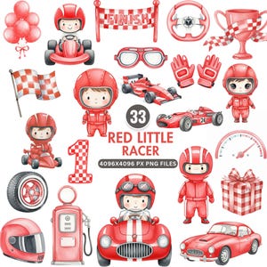 Cute Little Red Racer Clipart, Race Car Clipart, Watercolor Race Car PNG, Baby Shower Clipart, Kids Racing Cars, Car Clipart, Commercial Use