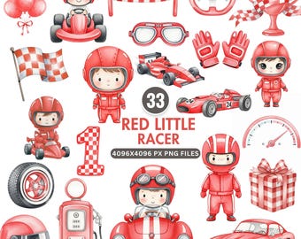 Little Racer Clipart, Red  Race Car Clipart, Watercolor Red Race Car PNG, Baby Shower Clipart, Kids Racing Cars, Car Clipart, Commercial Use