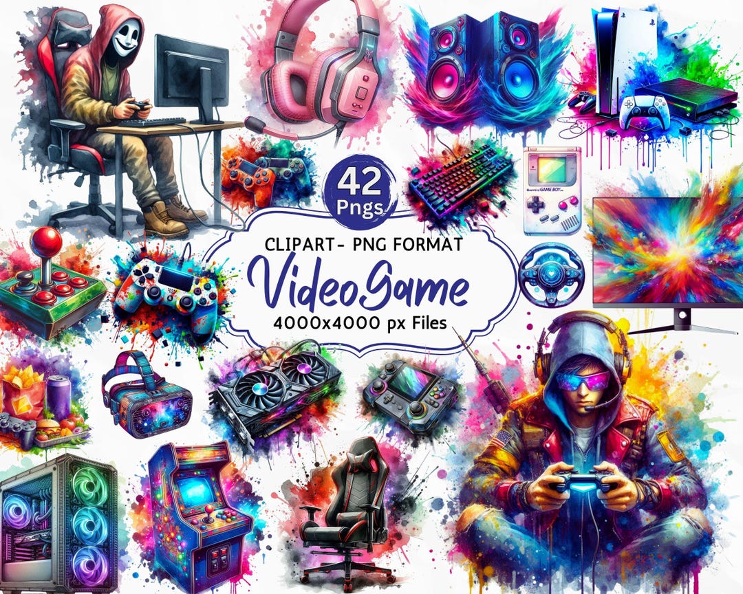 Watercolor Game Clipart Bundle Video Game Clipart Gaming Illustrations ...
