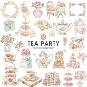 Afternoon Tea Clipart, Vintage Tea Clipart, Watercolor Tea Cups, Floral Teacups, Garden Tea Party Art, Cottagecore Style, Commercial Use PNG