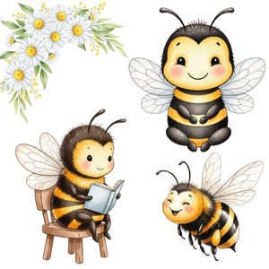 Digital bee clipart featuring watercolor illustrations of bees hives flowers and honeycombs