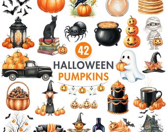 Clipart z Halloween, Słodka dynia Halloween PNG, Clipart z dynią akwarelową, Straszny Jackolantern PNG, Clipart z dynią jesienną, Clipart z jesienią