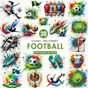 Aquarel voetbal clipart voetbal clipart bal uniform fans sport clipart sport illustraties sublimatie commercieel gebruik PNG-download