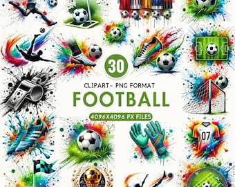 Watercolor Football Clipart, Soccer Clipart, Sports Ball PNG, Fans and Uniform Graphics, Game Day Illustrations, Sublimation, Commercial Use
