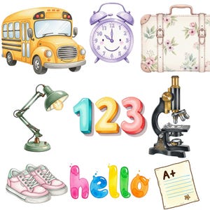 Commercial-use back to school clipart for creating worksheets, planners, and learning materials