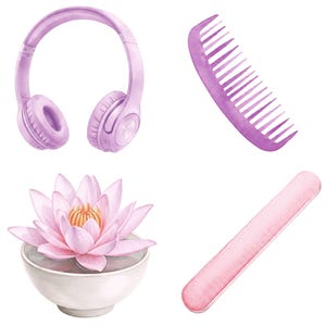 Watercolor clipart of glamorous spa girls in robes, cucumbers on eyes, and self love themes.