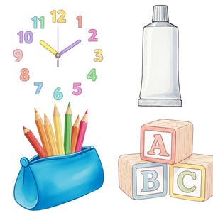 Teacher graphics and school supply clipart with a cute and colorful style, great for planner stickers, labels, and printable worksheets.