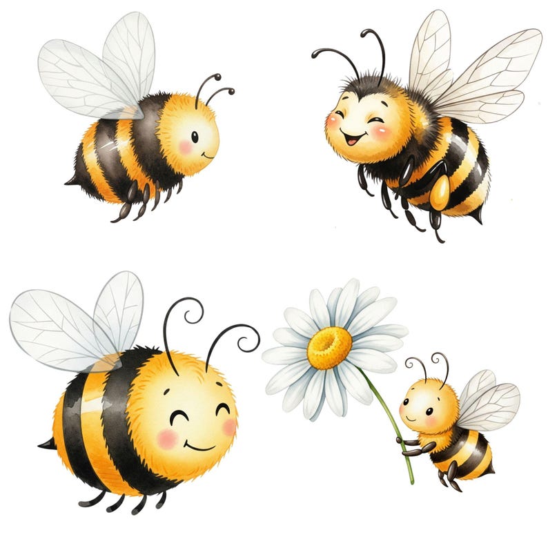 Cute watercolor bee art bundle perfect for nursery prints greeting cards and baby room wall decor