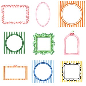 Watercolor whimsical frames with playful hand drawn borders and decorative shapes, perfect for invitation cards, printable decorations, and digital craft projects.