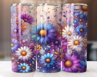 Watercolor Floral Tumbler Wrap Spring Flowers Sublimation PNG for 20oz Skinny Tumblers, Spring Flower Wrap Design Easter Digital Download