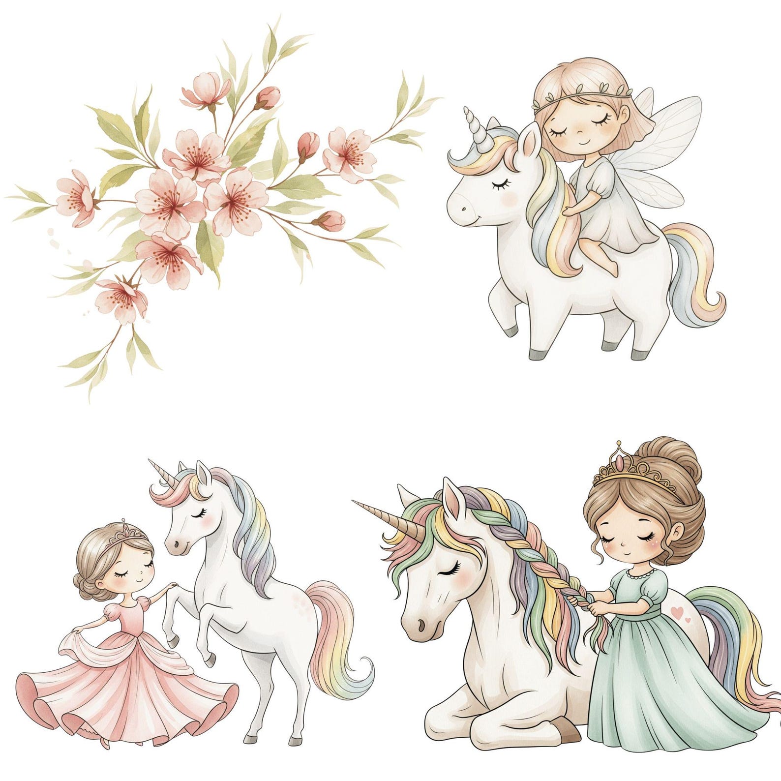 Unicorn and Princess Clipart, Little Princess Clipart, Cute Pastel ...
