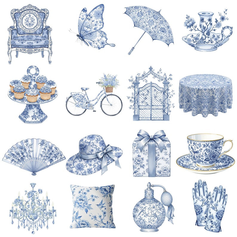 French toile de Jouy baby clipart in watercolor style, perfect for baby boy shower invitations, nursery prints, and boy-themed crafts