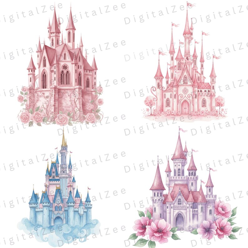 Watercolor Castle Clipart, Princess Castle PNG, Pink Fairytale Castle ...