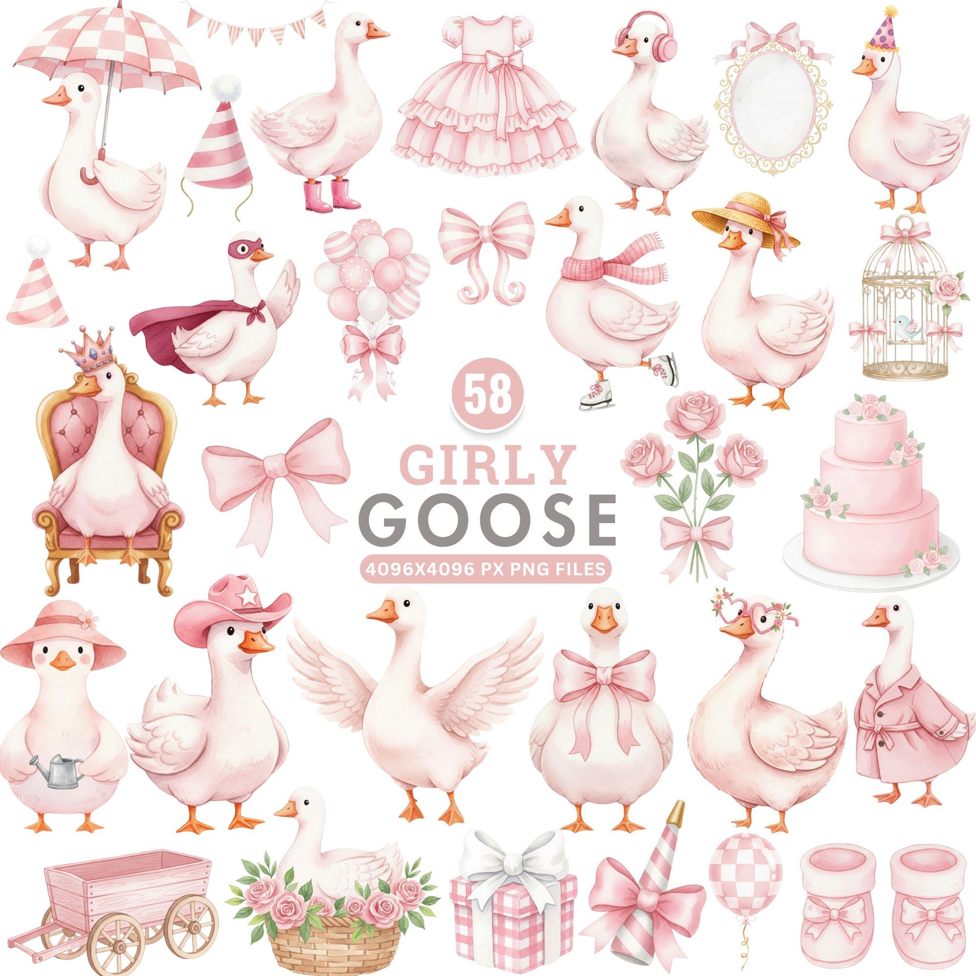 Pink Silly Goose PNG, Girly Goose Clipart, Watercolor Goose, Coquette ...