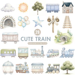 Watercolor Train Clipart, Blue Train PNG,  Cute Train Clipart, Baby Shower Clipart, Boy Nursery Clipart, Transport Png, Kids Birthday Art