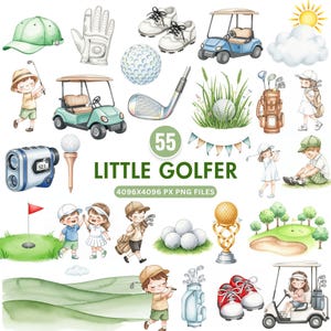 Watercolor Golf Clipart, Little Golfer PNG, Cute Golf Player, Golf Ball Clipart, Golf Cart PNG, Golf Club Clipart, Clipart Commercial Use