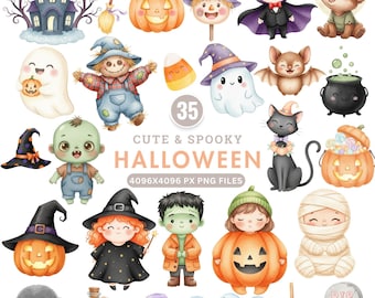 Cute Halloween Clipart, Kawaii Halloween PNG, Pastel Ghost Clipart, Pink Pumpkin PNG, Black Cat Clipart, Girly Spooky Art, Kids Halloween