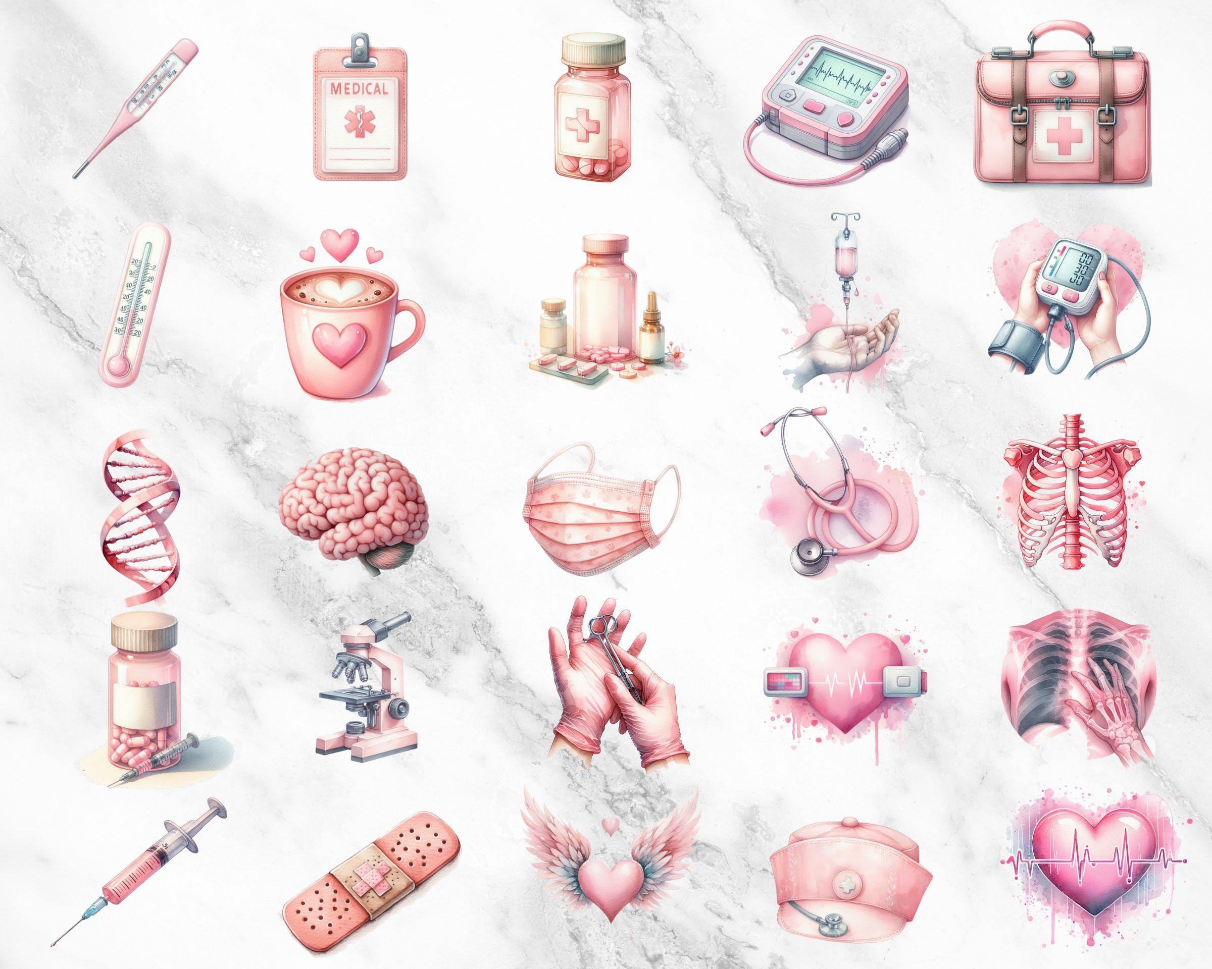 Watercolor Pink Medical Clipart, Nurse Doctor PNG, Healthcare Icons ...
