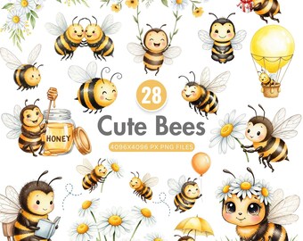 Watercolor Bee Clipart, Bumble Bee Clipart, Beehive Clipart, Nursery Baby Shower Clipart, Commercial Use Clipart (Digital Download)