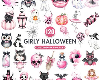 Clipart Halloween rose, Girly Halloween PNG, Clipart Halloween Pastel mignon, Kawaii Halloween PNG, Clipart fantôme mignon, Clipart citrouille Pastel