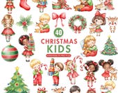 Christmas Kids Clipart, Cute Christmas PNG, Watercolor Reindeer Snowman Png, Santa Elf Gnome Clipart, Holiday Tree Wreath, Commercial Use