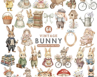 Vintage Bunny Clipart, Easter Bunny Clipart, Watercolor Bunny PNG, Peter Rabbit PNG, Cottagecore Clipart, Cute Bunny Clipart, Commercial Use