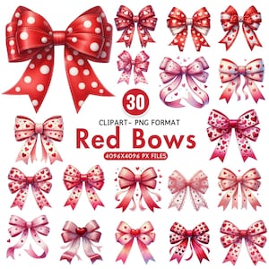 Aquarell Rote Schleife Clipart Bundle Coquette Bogen Clipart Rotes Band Samt Spitze Satin Bögen Digitale Clipart PNG Download Kommerzielle Nutzung