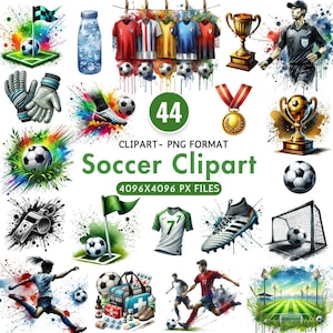 Clipart de fútbol de acuarela, ilustraciones de equipo deportivo de uniforme de jugador de portería de fútbol PNG descarga digital uso comercial Clipart deportivo