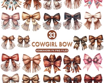 Western Cowgirl Bow Clipart, Coquette Bow PNG, Howdy Leather Bow Clipart, Boho Cowgirl Aesthetic, Watercolor Cowhide Bow, Sublimation PNG