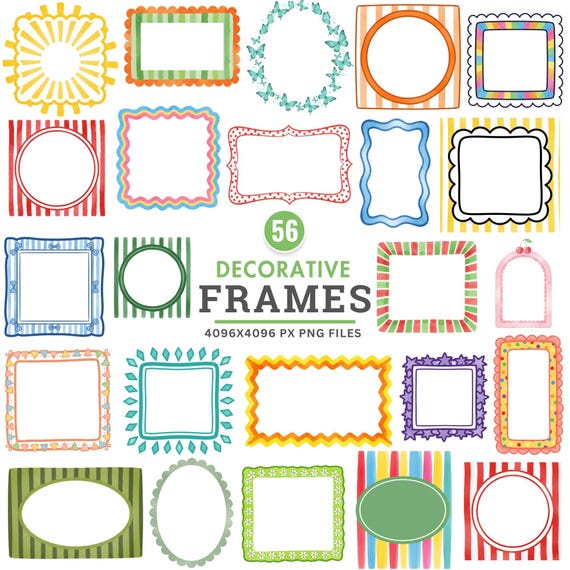 Whimsical Frames Clipart, Watercolor Frame PNG, Hand Drawn Borders, Cottagecore Frames, Invitation Frame, Doodle Border, (Commercial Use)