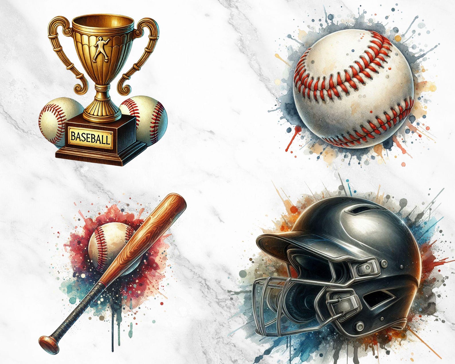 Watercolor Baseball Clipart, Sports Clipart, Softball Glove Ball Bat ...
