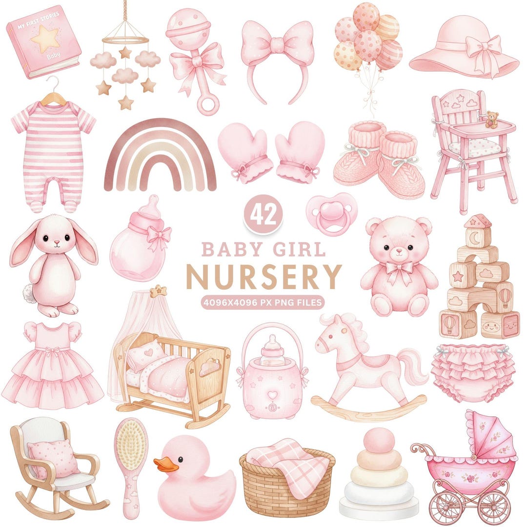 Baby Girl Clipart, Pink Boho Nursery PNG, Watercolor Baby Animals, It’s ...