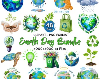 Earth Day Clipart Bundle Watercolor Eco Friendly PNG Elements Environmental Awareness Save The Planet Png Instant Download Commercial Use