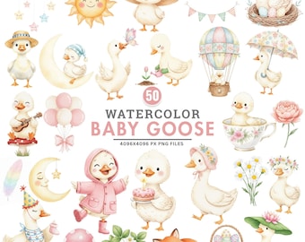 Baby Goose Clipart, Silly Goose PNG, Watercolor Cottagecore Goose, Rustic Vintage Farm Animal, Baby Shower Png, Comemrcial Use Clipart
