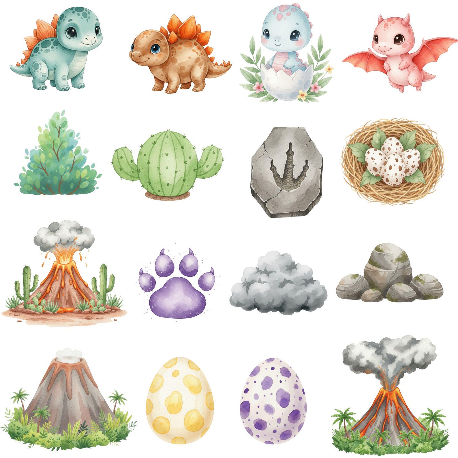 Watercolor Dinosaur Clipart, Cute Dino PNG, Baby Dinosaur, T Rex ...