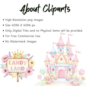 Digital candyland clipart in pastel watercolor style with sweet treats like marshmallows, cupcakes, and candy for commercial use
