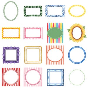 Hand drawn whimsical frame clipart collection featuring watercolor textures, cute borders, and decorative frames ideal for wedding invitations, baby shower cards, and DIY designs.