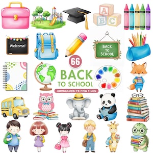 Cute pastel back to school clipart featuring kawaii school supplies, ideal for teacher graphics, classroom decor, and digital sublimation projects