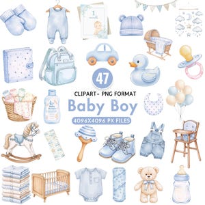 Baby Boy clipart teddybeer kwekerij decor babyshower PNG gender Reveal partij babykleertjes wieg wandelwagen Instant Download commercieel gebruik