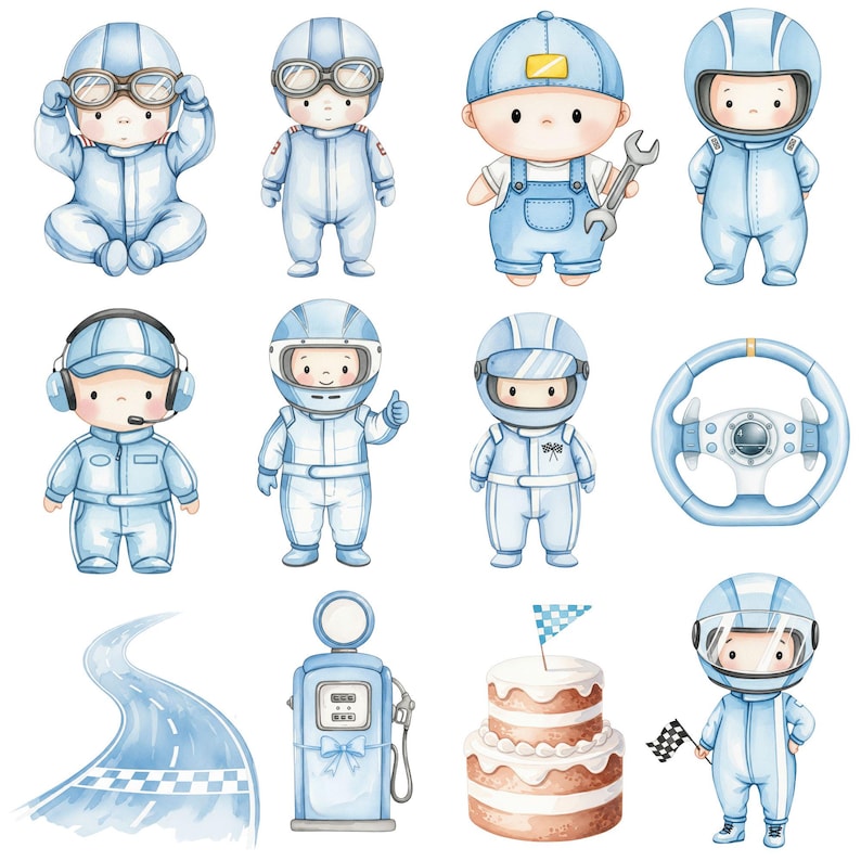 Watercolor Race Car Clipart, Little Racer Clipart, Blue Racer Clipart ...