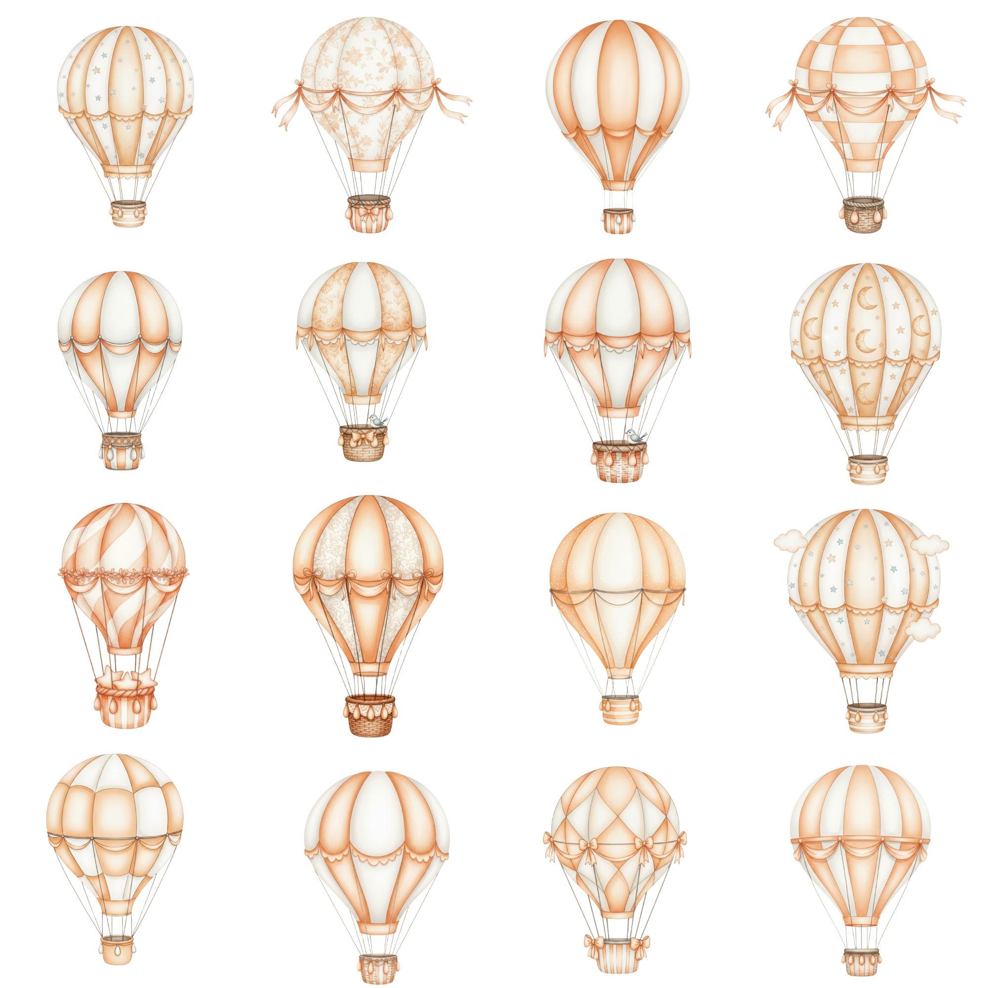 Orange Hot Air Balloon Clipart, Air Transport Clipart, Watercolor Baby ...